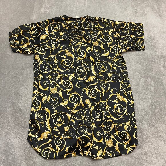 Vintage Vanity Fair Nightgown Womens XL Black and Gold Button Front 90s - Picture 8 of 9